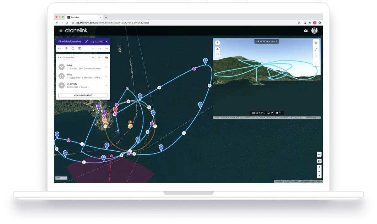 Planificador de misiones de Dronelink abierto en una computadora portátil