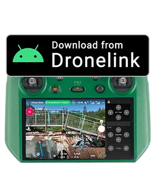 Control remoto del Anzu Raptor con pantalla integrada que muestra Dronelink