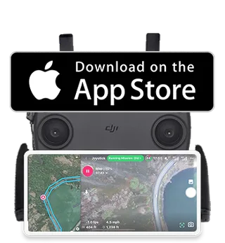 Control remoto DJI plegable con un teléfono montado, con Dronelink en pantalla