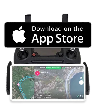 Control remoto del DJI Mavic 2 con un teléfono montado, con Dronelink en pantalla