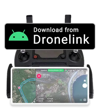 Control remoto del DJI Mavic 2 con un teléfono montado, con Dronelink en pantalla
