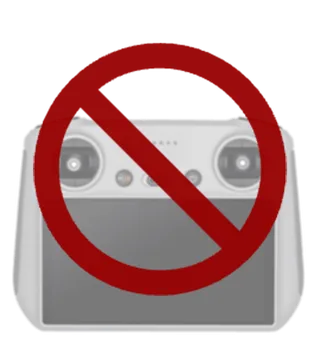 Control remoto DJI RC con un símbolo rojo de prohibición: no compatible