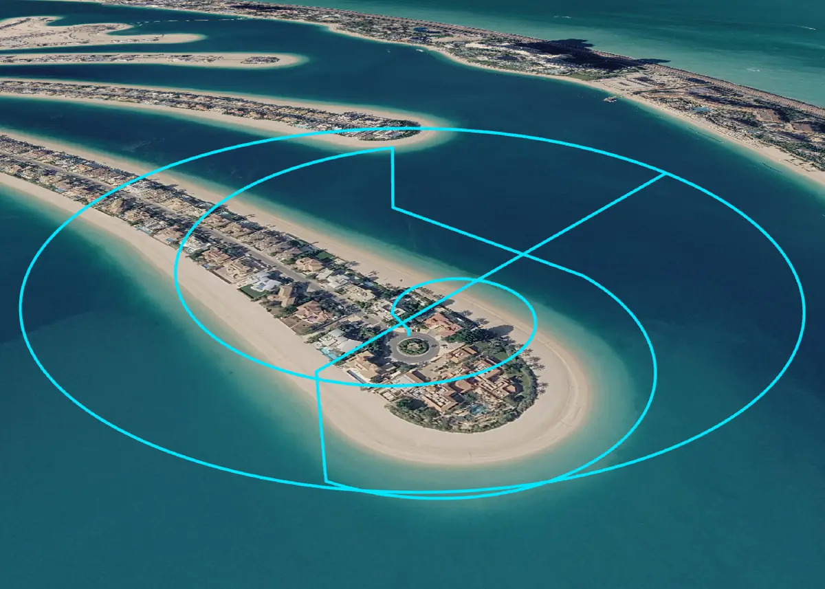 Vista previa 3D de las mismas órbitas alrededor de la punta de la isla