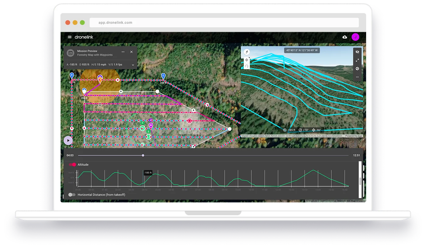 Planificador de misiones de Dronelink en un navegador de escritorio