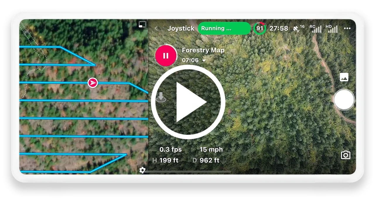 Panel de vuelo de Dronelink en un teléfono